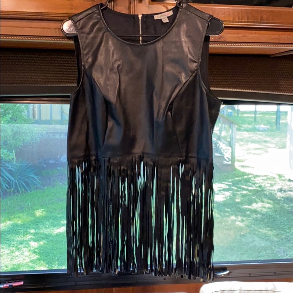 Faux Black Fringe Top